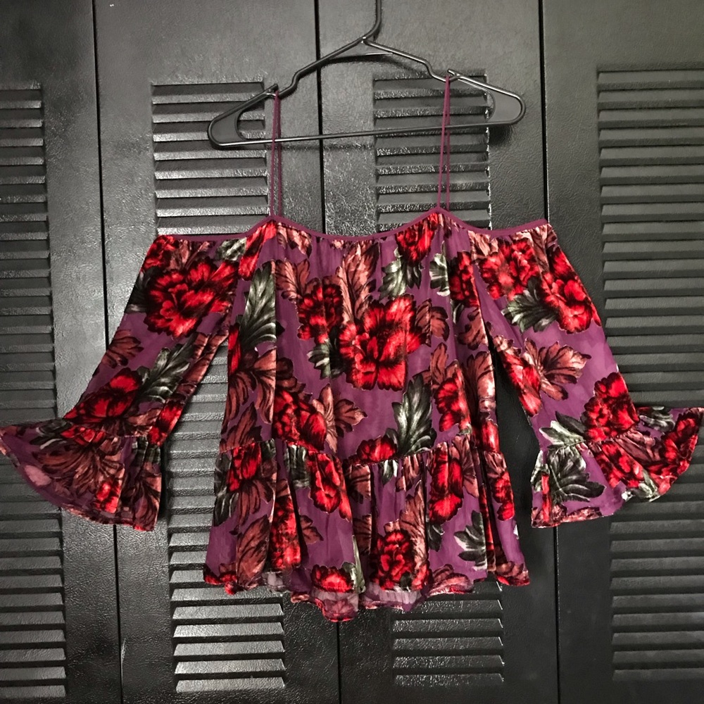 Cold-Shoulder Purple Floral Top